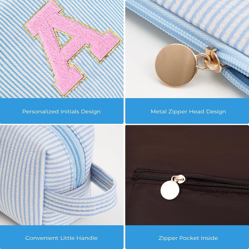 Btffitting Makeup Bag Set Initials Cosmetic Bag,Gifts for 10 11 12 13 14 15 16 17 18 Years Old Girl Girlfriend Teen Girls Gift Trendy Stuff Personalized Toiletry Bag Travel - Blue,A - Image 4